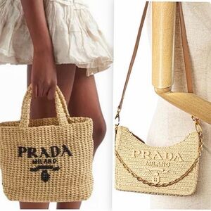 2 CUTE PURSES! Iconic woven Raffia style handbag tote & Reedition bag + dust bag